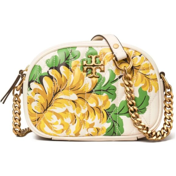 Tory Burch Kira Chevron Camera Bag Quilted Yellow White Floral Chain Crossbody - Picture 10 of 10